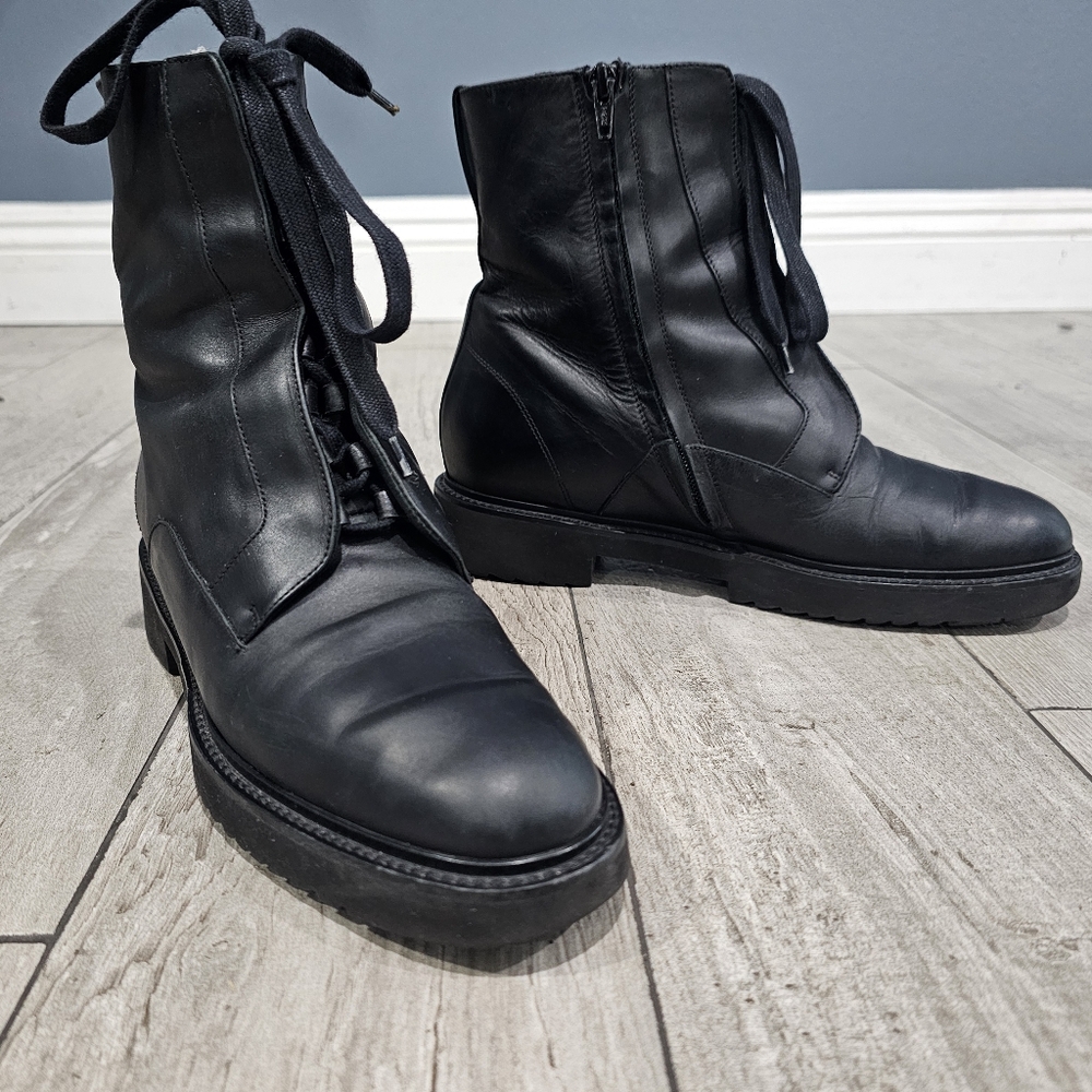 VINCE Women Black Leather Lace Up Zip Combat Ankle Boots 39/9M